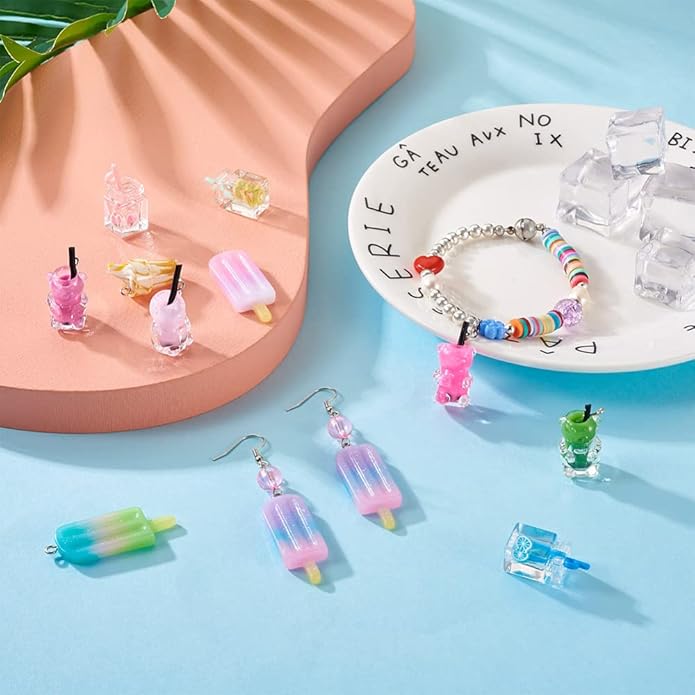 Craftdady Resin Plastic Miniature Food Snack Pendants Charms Ice Drink Juice Pendants Cute Bottle Fruit Keychain Charms Hang Ornament for DIY Craft Earring Bracelet Necklace Jewelry Making