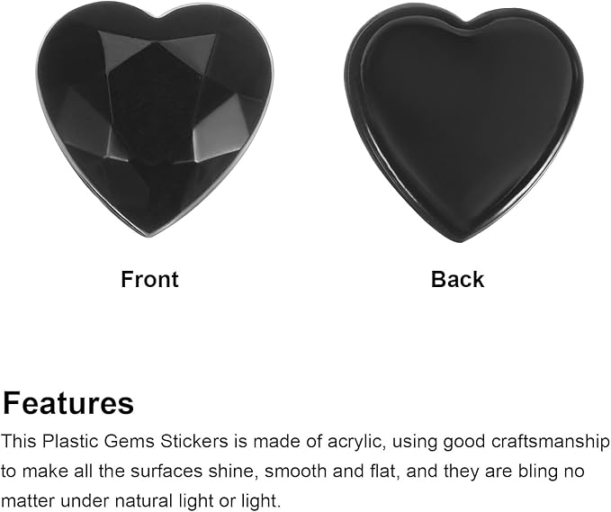MECCANIXITY 40 Pcs Acrylic Heart Rhinestone 20mm Flat Back Plastic Gems Jewelry Stickers for Craft Bead Face Painting Costume Jewelry Making Black