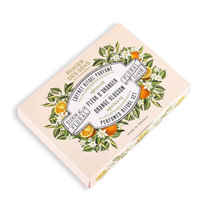 Panier des Sens - Orange Blossom Gift Set for Women - Roll On Perfume + Hand Cream + Bar Soap - Thank you, Birthday Gift for Her - Self Care Kit with 96% Natural Ingredients - Skin Care Set
