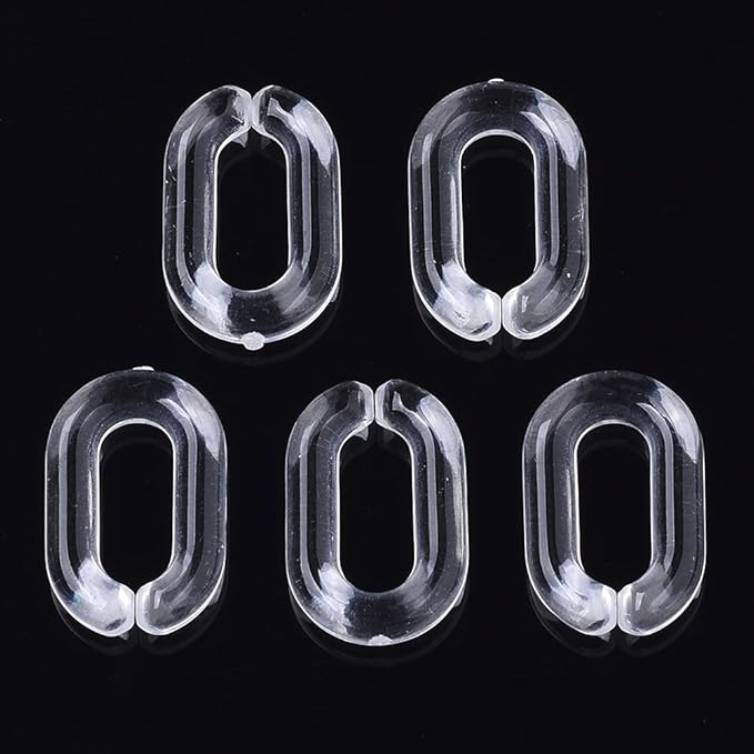 Beadthoven 100pcs Transparent Acrylic Linking Rings Oval Quick Link Connectors for Curb Chains Purse Eyeglass Chain DIY Craft Making 15x9x3mm (Clear)