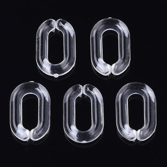 Beadthoven 100pcs Transparent Acrylic Linking Rings Oval Quick Link Connectors for Curb Chains Purse Eyeglass Chain DIY Craft Making 15x9x3mm (Clear)