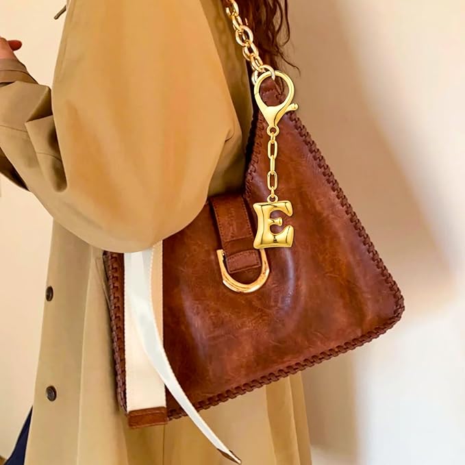 VICKHU Gold Plated Bubble Initial Letter Cute Keychain for Women Car Key Purse Decorative Keyring Handbag Charms Fashion