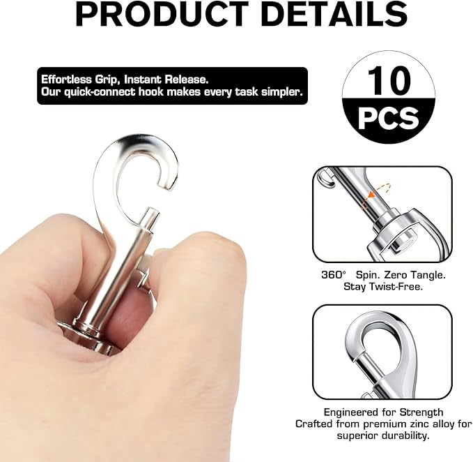 Lucky Goddness 10pcs Swivel Snap Hooks for Dog Leash Collar Linking, Metal Heavy Duty Eye Lobster Claw Clasp Multipurpose- Perfect for Pet Buckle Key Chain Purse Bag Making Handmade Crafts DIY Project