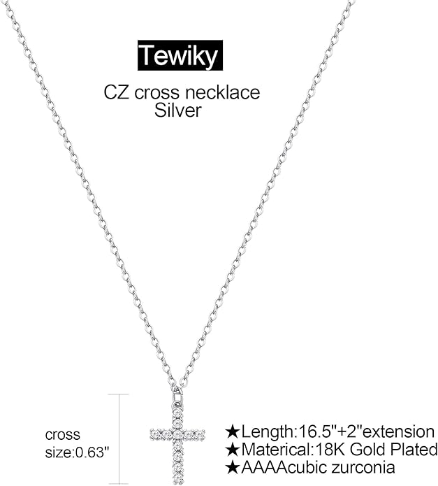 Tewiky Cross Necklace for Women-Dainty Simple 14k Gold Plated/sterling silver Plated Cross Pendant Cute Necklaces Jewelry for Women