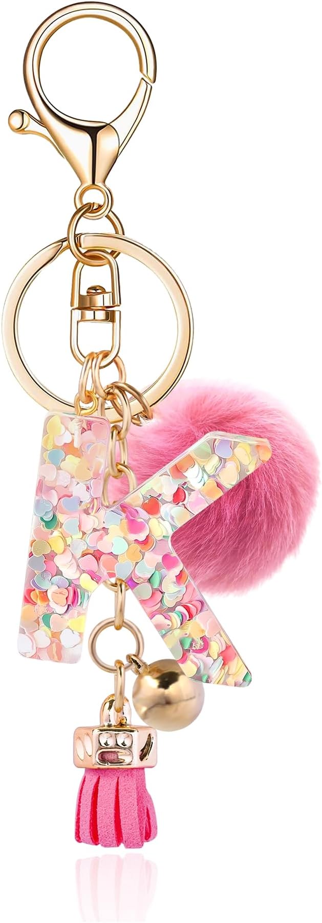 Resin Alphabet Initial Letter Keychain Keyring for Women Purse Handbags With Fur Ball Pom