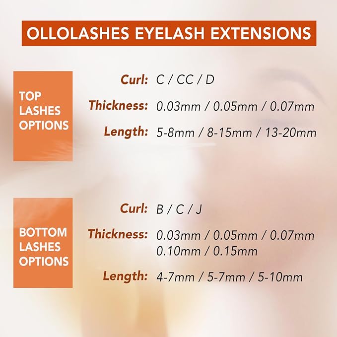 OLLOLASHES Bottom Lash Extension J Curl 0.05mm Mix4-7mm 4mm 5mm 6mm 7mm Black Color Bottom Lash Extensions, Professional Supplies for Lash Techs (Bottom-J-0.05, 4-7mm)