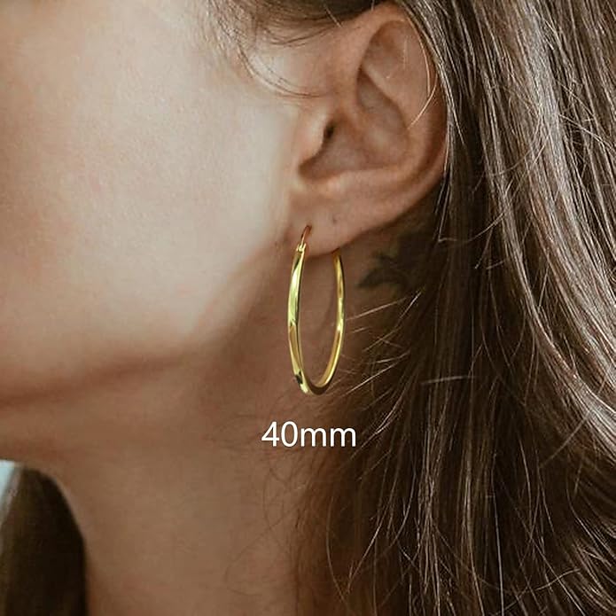 Hayoso 18K Gold Plated Hoop Earrings - 925 Sterling Silver Hoop Earrings Womens Hypoallergenic Hoops | Square Tube Hoop Earrings for Women 15mm/20mm/30mm/40mm