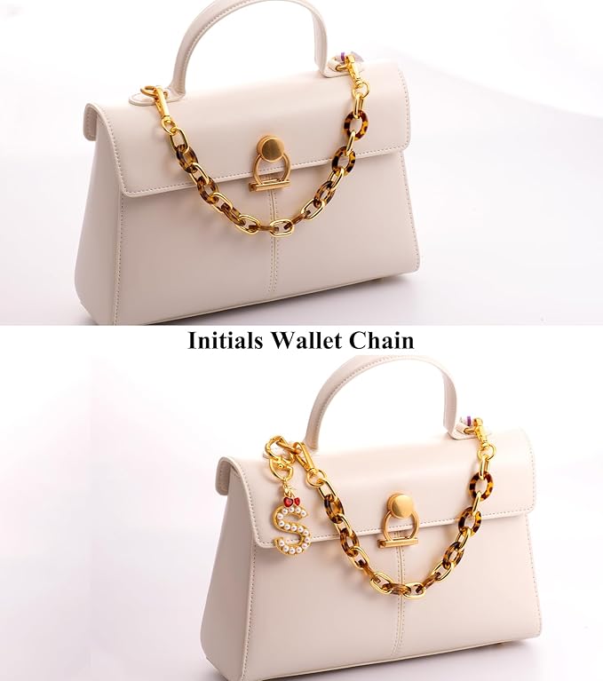 Pearl Initial Keychain with Leopard Bag Charms Wallet Chain Women Cute Alphabet Keychains Charm for Purse Handbag