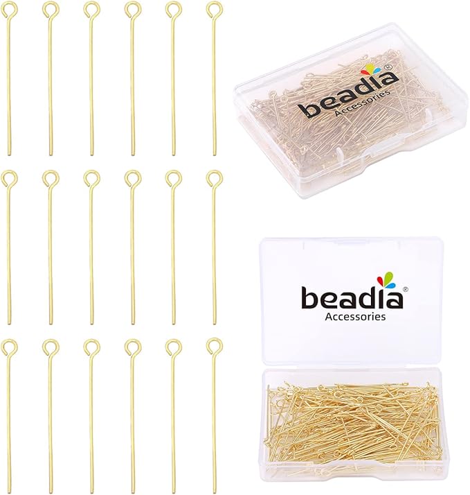 14K Gold Plated Open Eye Pins Non Tarnish 40mm 150pcs for Jewelry Making Findings