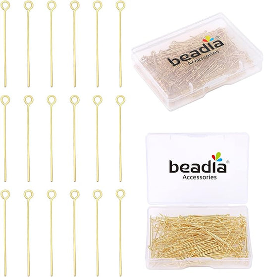 14K Gold Plated Open Eye Pins Non Tarnish 40mm 150pcs for Jewelry Making Findings
