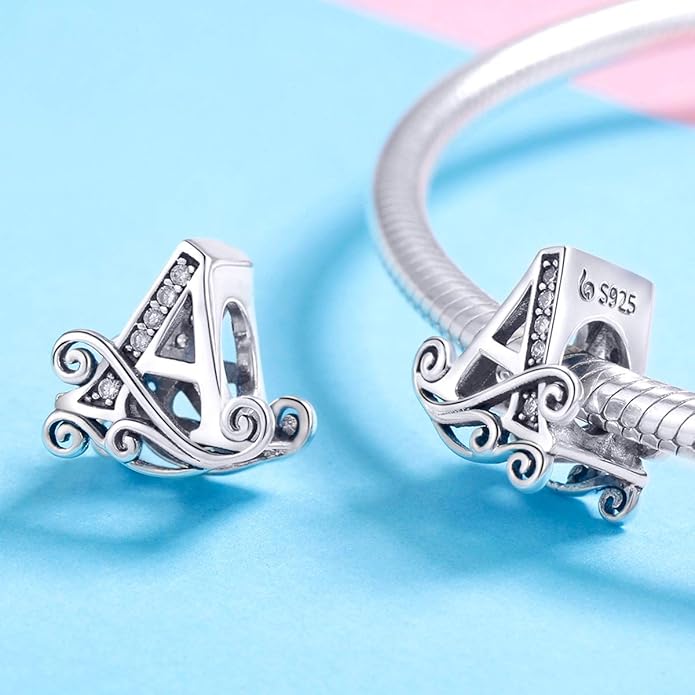 925 Sterling Silver Letter Charms for Pandora Bracelets Alphabet Initial Charms Beads Birthday Christmas Jewelry Gift for Women