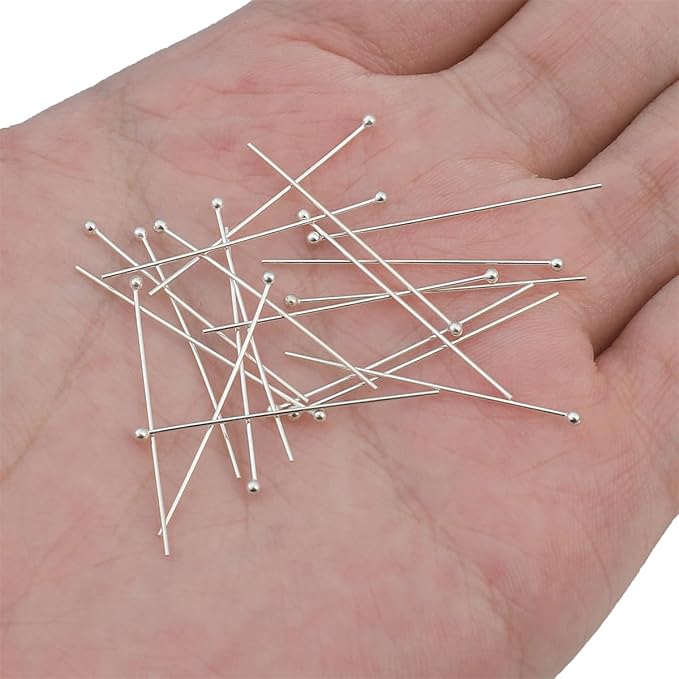 925 Sterling Silver Ball Head Pins 0.5x30mm 20pcs for Jewelry Making Findings