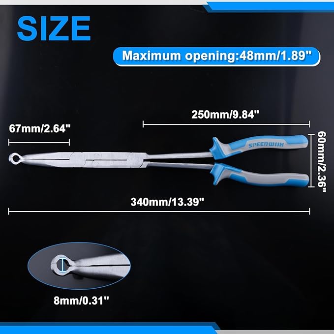 SPEEDWOX 13-Inch Long Reach Double Joint Ring Nose Plier Long Reach XL Pivot Ring Nose Pliers Hose Grip Pliers 1/3"" Diameter Hose Removal Pliers Hose Pliers for Narrow Spaces and Limited Areas, Blue
