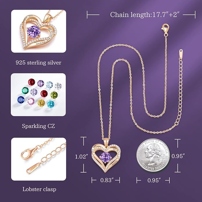 CDE Forever Love Heart Necklaces for Women, Wedding Anniversary, Birthday Mothers Day Christmas Day Gifts for Mom, Mother, Wife, friend, S925 Silver Jewelry with Birthstone Pendant