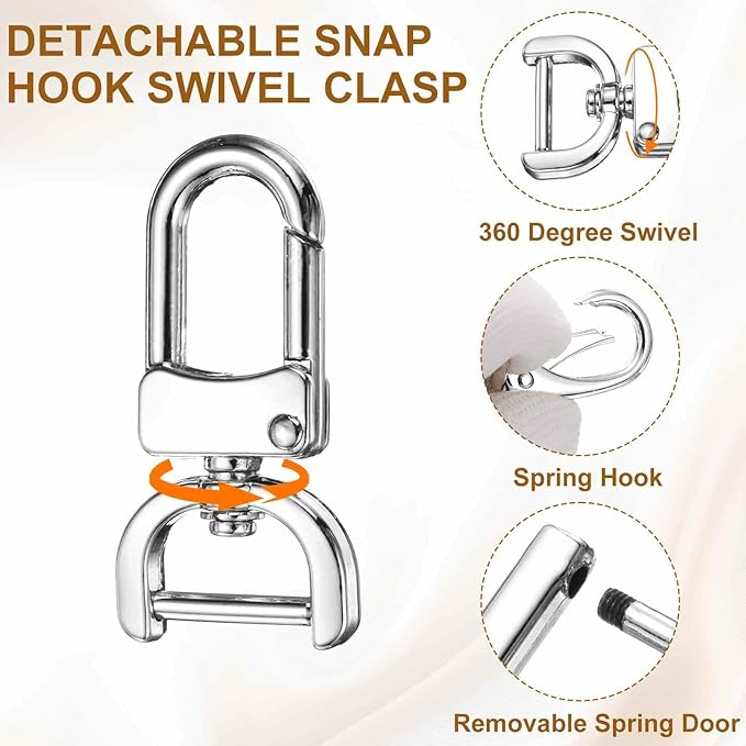 HARFINGTON 4pcs Detachable Snap Hook Swivel Clasp 3/4" (20mm) Zinc Alloy Lobster Claw Clasp with 4pcs D-Rings Screw in Shackle for Keychain Lanyard Purse DIY Purse Strap, Silver