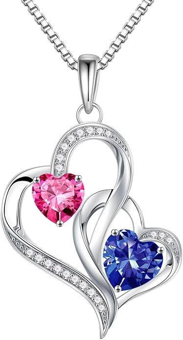 Iefil Valentines Day Gifts for Her, Birthstone Necklace for Women, 925 Sterling Silver Double Birthstone Necklace | Anniversary Birthday Gifts | Personalized Jewelry Gift for Wife Mom Girlfriend