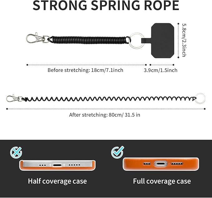 Phone Tether Lanyard Anti Theft Strap with Carabiner - Anti-Drop Outdoor Accessory for Skiing, Hiking, Cycling, Fishing & Climbing - Fit Most Cell Phones (Black+Black)