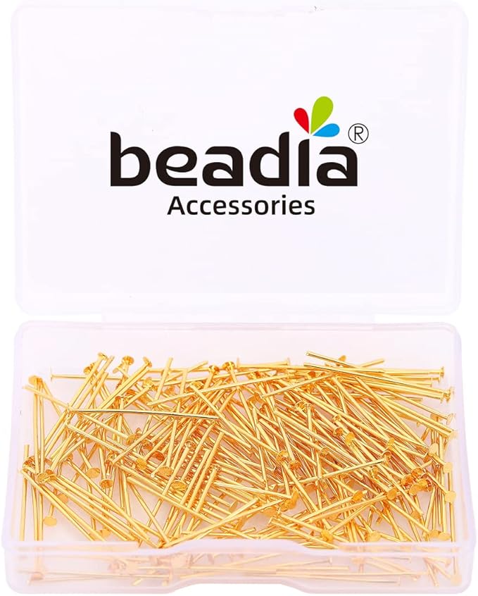 18K Gold Plated Flat Head Pins Non Tarnish 25mm 200pcs for Jewelry Making Findings