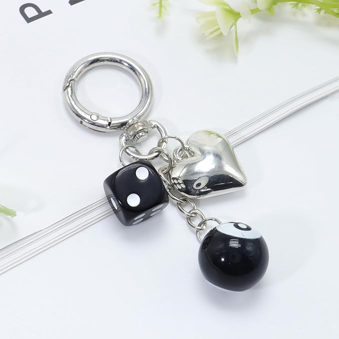 8 Ball Dice Keychain, Y2k Dice Purse Bag Charm with Cherry Star Heart Handbag Accessories for Women Men