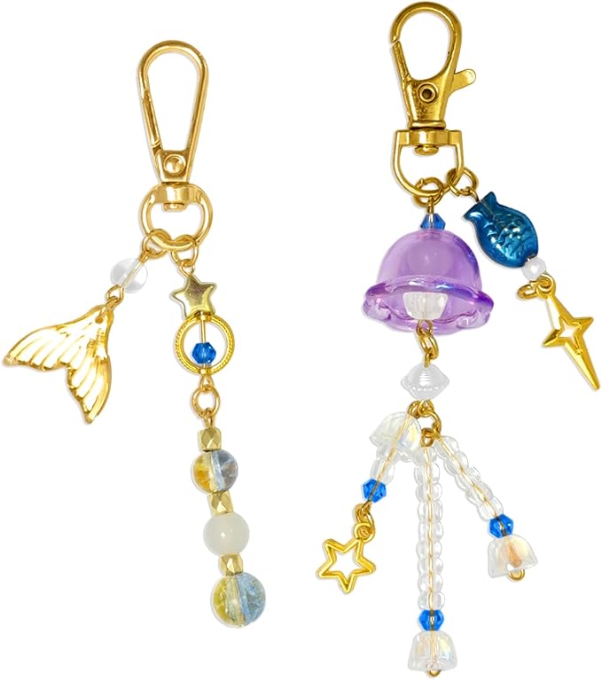 Y2K Aesthetic Keychains for Women Cute Flowers Star Cake Jellyfish Keychins Charms Kawaii Bag Purse Decor