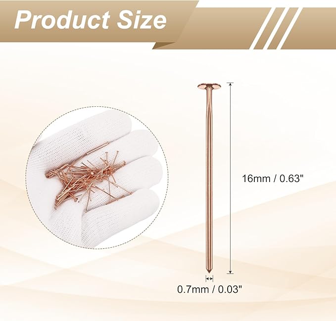 HARFINGTON 100pcs Flat Head Pins 0.63" 16mm Needles Bulk for Earring Pendant Necklace Bracelet Charm Jewelry Making Findings DIY Craft, Rose Gold
