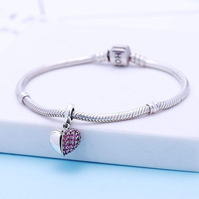 925 Sterling Silver Love Heart Charms fit Pandora Style Bracelets for Mothers Day Christmas Valentines Day Gift for Mom Wife Grandma