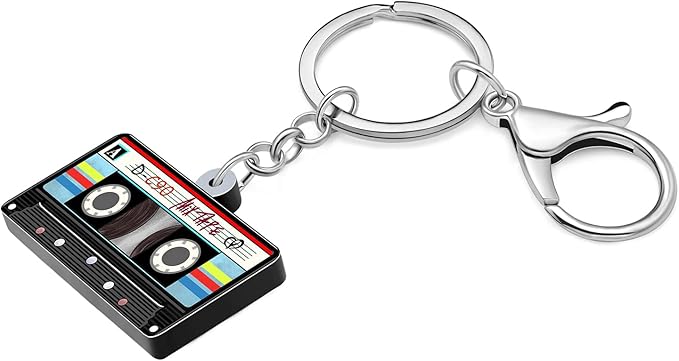 Acrylic 70s 80s 90s Colorful Retro Cassette Tape Keychain Hip Hop Pink Key Ring Charm For Women Music Themed Party Gift