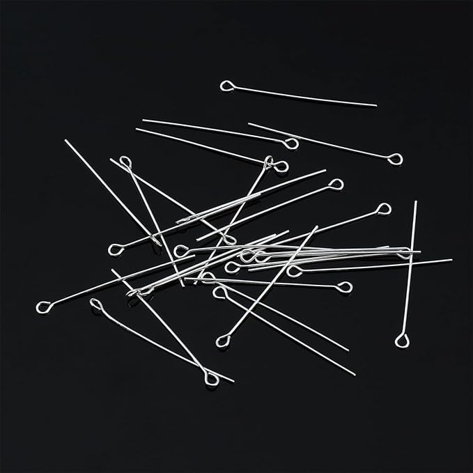 925 Sterling Silver Open Eye Pins 0.5x30mm 30pcs for Jewelry Making Findings