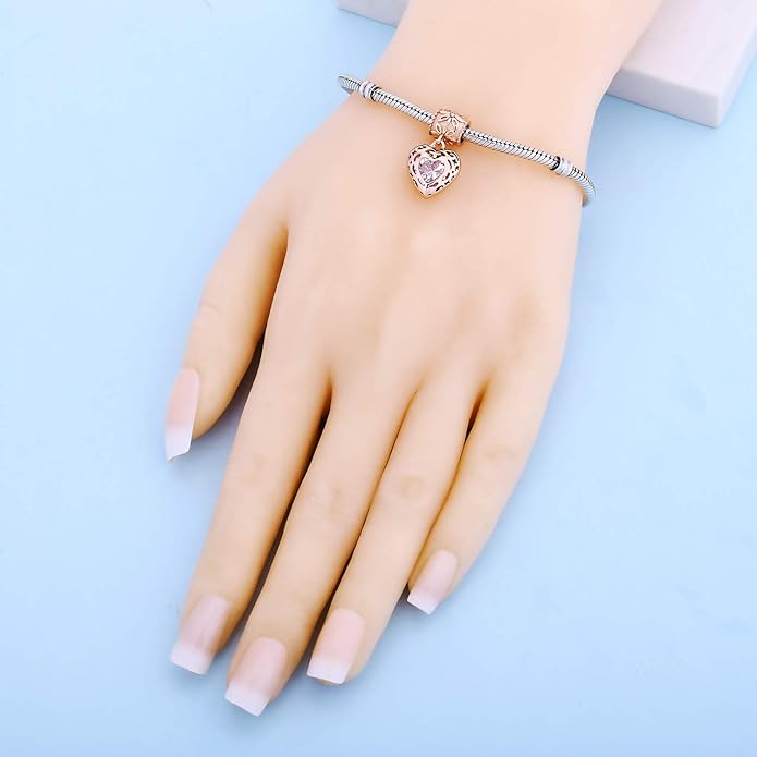 925 Sterling Silver Love Heart Charms fit Pandora Style Bracelets for Mothers Day Christmas Valentines Day Gift for Mom Wife Grandma