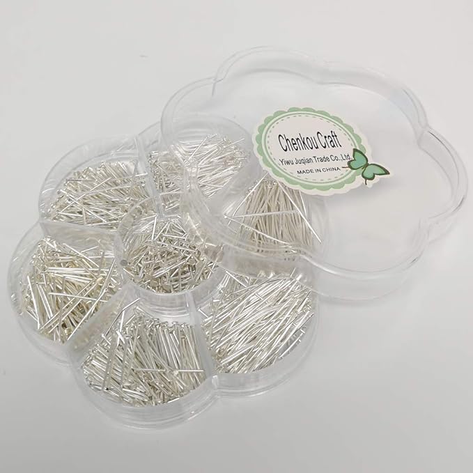 Chenkou Craft 700pcs Assorted of 7 Sizes Mix Flat Head Pins for Jewelry Making (Silver, Mix)
