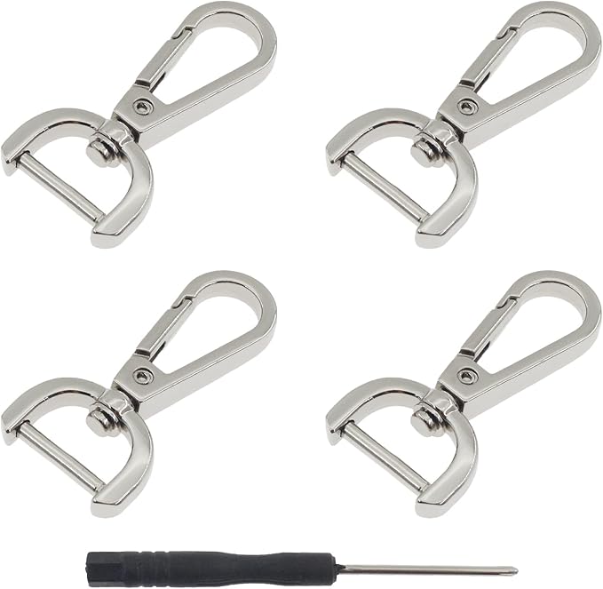 4 PCS Swivel Clasp Hooks,SAFYY Detachable Snap Hook W/Screw Bar Heavy Duty,1.5 Inches D Ring Swivel Lobster Claw Clasp with Screwdriver for Lanyard Bag Leather Craft Purse Hardware DIY Bag-Silver