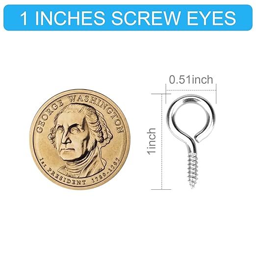 Aovchei Eye Screws, 50Pcs 1 Inch Long, 304 Stainless Steel Screw Hooks, Self Tapping Eye Bolts, Indoor & Outdoor for Hanging Artwork
