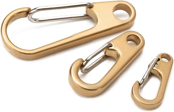 dophee 2Pcs Brass Keychain Carabiner Clip, Spring Snap Hook Clasp Keyring Pendant for Backpack Fishing Camping Hiking Dog Chain