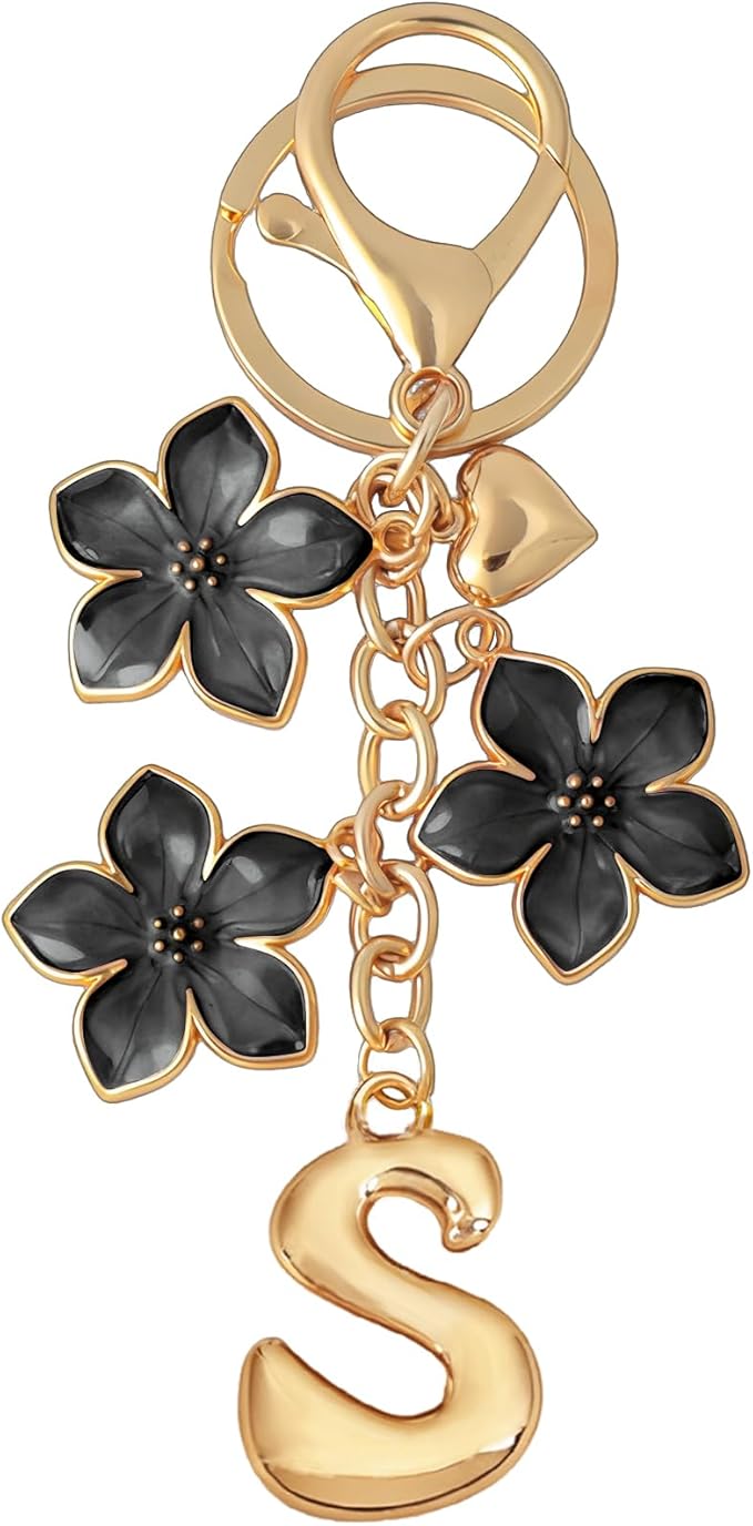 Snycler Bubble Initial Keychain Graceful Flower for bags car remote–A-Z Letter Charms for Women