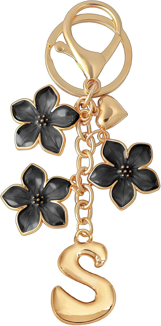 Snycler Bubble Initial Keychain Graceful Flower for bags car remote–A-Z Letter Charms for Women