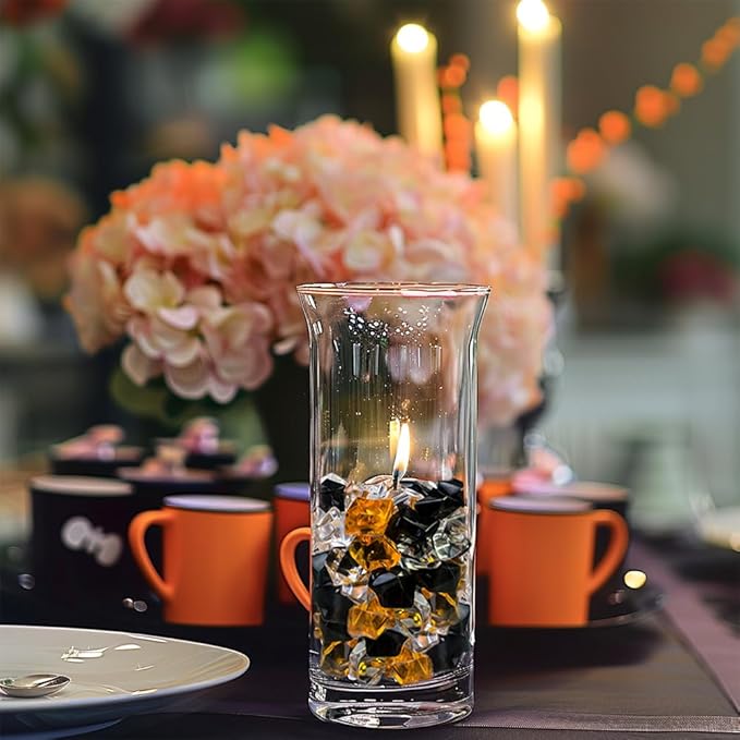 HappyFiller Home Decoration Acrylic Gems Fake Crystal Cubes Jewels Rocks for Vase Fillers, Centerpieces,Party Decor Ice Stones Table Scatter,Orange,Black and White,14 OZ