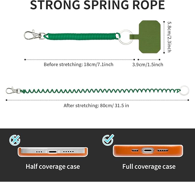 Phone Tether Lanyard Anti Theft Phone Strap with Carabiner Anti-Drop Outdoor Skiing Hiking Cycling Fishing Climbing fit iPhone and Most Cell Phone (Black+Green)
