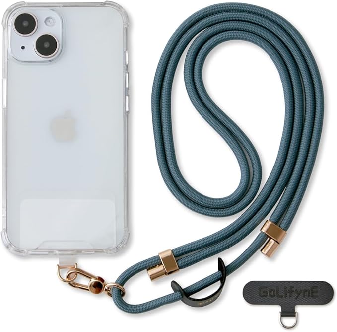 Universal Phone Lanyard, Anti-Theft Crossbody Strap for iPhone 17 Pro Max and Most Smartphones, Adjustable Cell Phone Neck Holder w/ 2 Non-Adhesive Tether Tabs for Men and Women, Teal/Gold