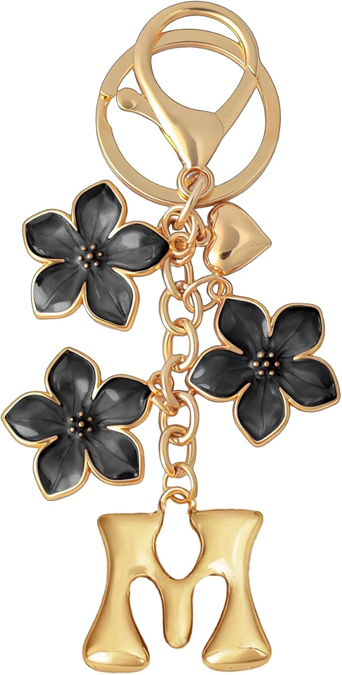 Snycler Bubble Initial Keychain Graceful Flower for bags car remote–A-Z Letter Charms for Women