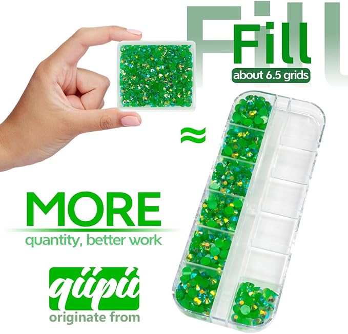 Green AB Resin Rhinestones w B7000 Jewelry Glue for Bedazzling Crafting 3mm 4mm 5mm 6mm Flatback Jelly Stones Bulk SS10 SS16 SS20 SS30 Diamonds Gems Charms for Nails Face Makeup Tumblers Crafts