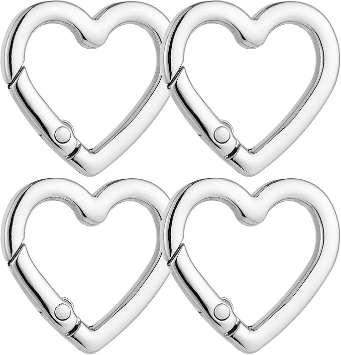 4 Pcs Heart Shaped Keychain Clip, Zinc Alloy Cute Heart Carabiner, Small Craft KeyringSpring Snap Clasp Hook for Camping Hiking Fishing Traveling