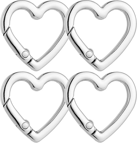 4 Pcs Heart Shaped Keychain Clip, Zinc Alloy Cute Heart Carabiner, Small Craft KeyringSpring Snap Clasp Hook for Camping Hiking Fishing Traveling