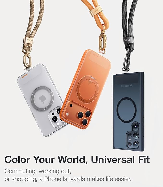 TORRAS Phone Lanyard Crossbody with 2 Phone Tabs, Adjustable Anti Theft Phone Strap for Phones, Premium Metal Buckles, Skin-Friendly, Universal Cell Phone Neck lanyard for Women and Men, Light Blue