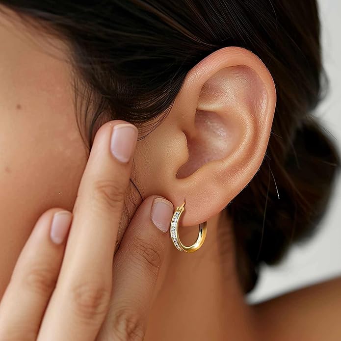 Fanglcy Gold Hoop Earrings 14K Gold Hoop Earrings for Women Comfortable Womens Earring Radiant Cubic Zirconia Hypoallergenic Lightweight Hoops Earring for Women 20mm