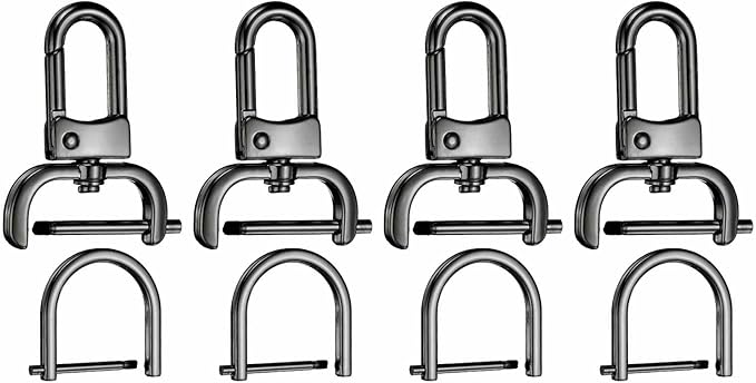 HARFINGTON 4pcs Detachable Snap Hook Swivel Clasp 1" (25mm) Zinc Alloy Lobster Claw Clasp with 4pcs D-Rings Screw in Shackle for Keychain Lanyard Purse DIY Purse Strap, Gun Black