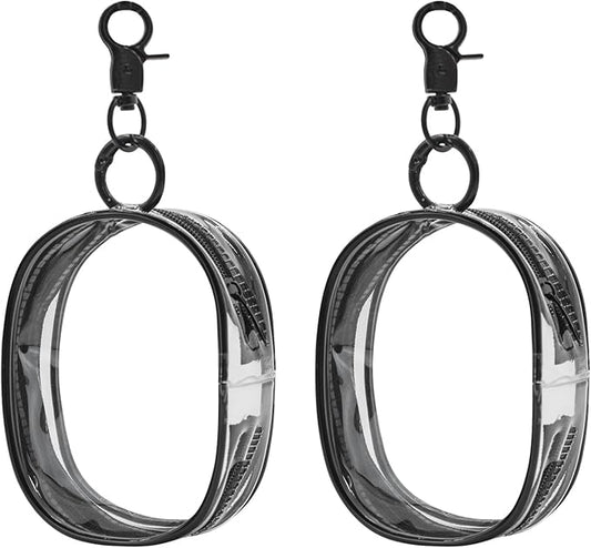 Enkrio 2PCS Mini Clear Makeup Bag Keychain Pouch with Zipper Clear Figure Display Bag Coin Purse Card Holder Data Cable Organizer (Black)