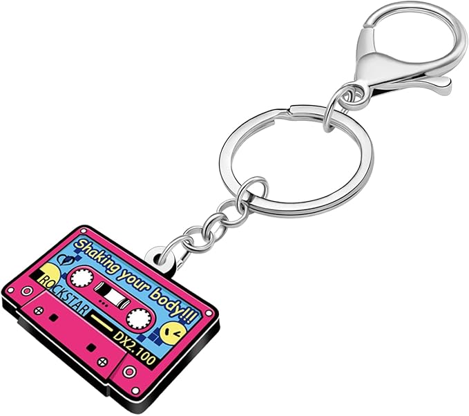 Acrylic 70s 80s 90s Colorful Retro Cassette Tape Keychain Hip Hop Pink Key Ring Charm For Women Music Themed Party Gift