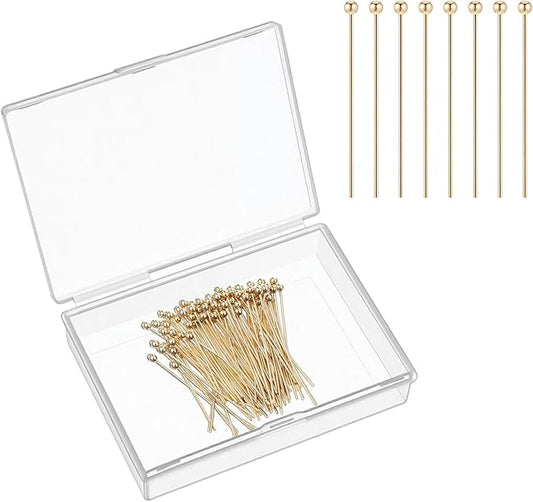 100 Pcs Gold Plated Ball Head Pins 25mm Brass Wire Needle 22 Gauge Stainless Steel End Headpins Jewelry Making Pins for DIY Charm Braceles Earrings Necklaces