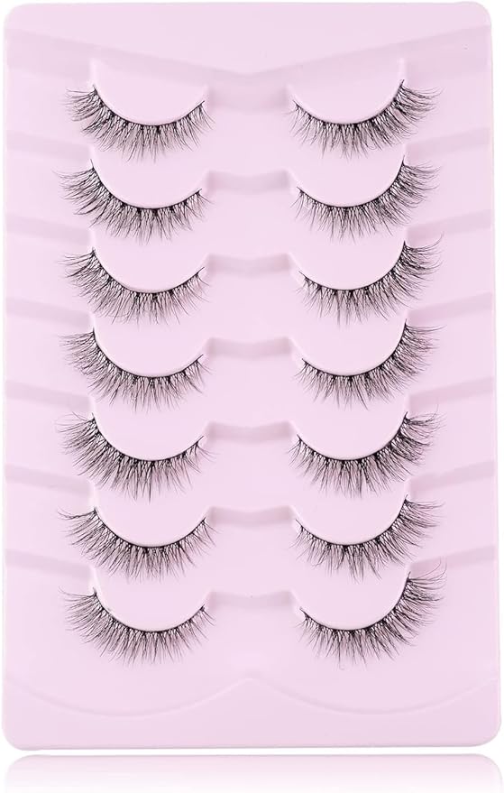 ENFOO Natural Everyday Wispy Lashes False Eyelashes Natural Look Natural Flared Eyelashes False Eye Lashes Soft Fluffy Lashes 7 Pairs-D22
