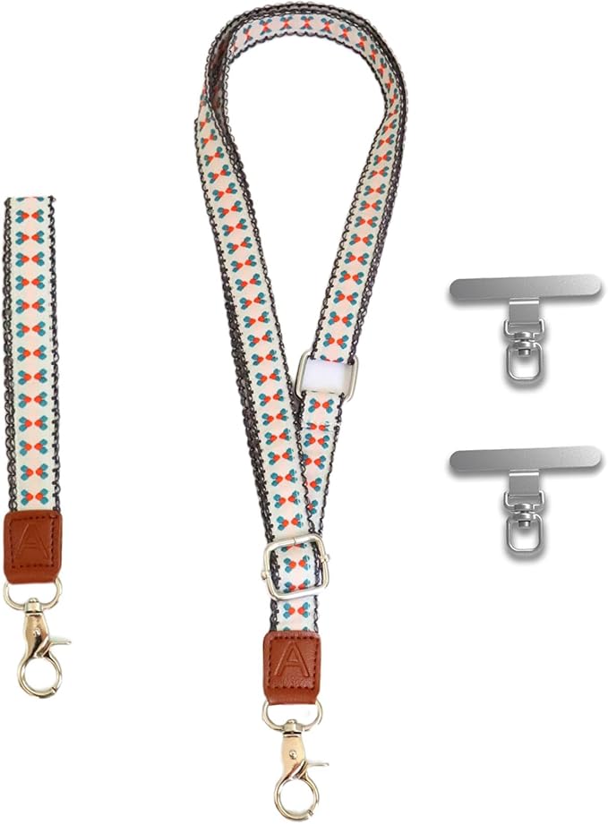 LEMEDE Wrist Keychain and Adjustable Phone Lanyard, Silver Hook Phone Crossbody Strap with 360° Rotating Phone Pads